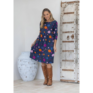 Robe Avery 100% coton, style bohème décontracté, imprimé à pois, longueur genoux, pour l'été, l'automne, le printemps, à porter au quotidien - Product Image 2