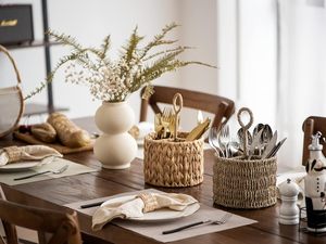 Panier rond en osier de vente chaude, organisateur de couverts avec poignée paniers de rangement de couverts en jonc de mer tissés à la main pour comptoir - Product Image 3