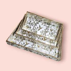 Nuevo modelo de bandeja impresa esmaltada, bandeja de madera con diseño de hojas impresas, bandeja para servir alimentos terminada para centro de mesa - Product Image 1