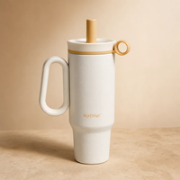Gobelet de voyage réutilisable de 40 oz avec doublure en acier inoxydable 316, extérieur en acier inoxydable 304, isolation sous vide à double paroi, couvercle hermétique avec paille et poignée