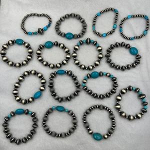 Pulsera estirable de plata de ley Navajo turquesa azul Natural para mujer, regalo de joyería de plata de ley 925 Natural Navajo - Product Image 1