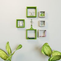 Étagères murales flottantes carrées modernes faites à la main de haute qualité, vert et blanc, en MDF, tolérance de précision, bibliothèque pour salon