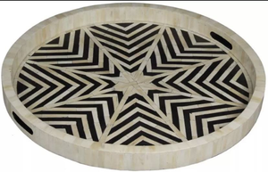 Plateau de service en nacre de résine fait à la main, personnalisable, meilleur plateau en bois et en métal de couleur, design indien, plateau en incrustation d'os - Product Image 2