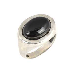925 Sterling <b>Silver</b> Men's <b>Statement</b> <b>Ring</b> with Oval Onyx Stone Natural Cut Geometric Gem Polished Finish for Everyday Wear - Product Image 1