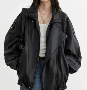 Top Notch Zipper Fashion Women Jacket Wholesale Fashionwear PU Leather Jacket Customize Casual Oversized Women Jacket - Product Image 6