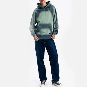 เสื้อมีฮู้ดคอตตอนสำหรับผู้ชายเสื้อฮู้ดแบบสวมหัวสีเขียวซีดซีดซีดได้สไตล์วินเทจ - Product Image 1