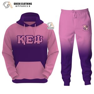 Conjunto Deportivo de Sudadera con Capucha y Pantalones Jogger con Logotipo Bordado de la Hermandad Kapa Epsilon Psi, Color Rosa y Morado, para Mujer, con Letras Griegas - Product Image 6