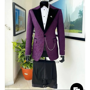 Vestidos de novia elegantes Traje formal a cuadros de viscosa para hombre Slim Fit 3 piezas Prom Tuxedo Peinado Traje de pana de doble botonadura - Product Image 6