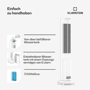 Air <b>Cooler</b> Fan Water 300 m3/h 5L Tank Portable Tower Air <b>Cooler</b> for Home <b>Rooms</b> up to 30 m2 75W 65 dB White - Product Image 5