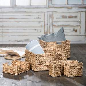 Hot Selling Natural Fibers Water Hyacinth Storage <b>Baskets</b> Wholesale Perfect for Modern Living Rooms and <b>Green</b> Homes - Product Image 2