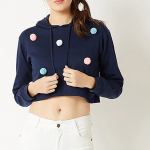 2025 nueva venta al por mayor ropa de entrenamiento de gimnasio mujer manga larga Crop Top azul personalizado en relieve Logo Crop sudaderas con capucha de las mujeres - Product Image 5