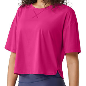 T-shirt oversize en coton de haute qualité pour femmes col rond manches courtes haut court personnalisable Boxy Fit haut court ample pour les femmes - Product Image 1