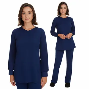 Conjuntos de uniformes de manga larga con bolsillos para mujer, ropa suave de enfermera musulmana para hospital, médicos y enfermería, venta al por mayor