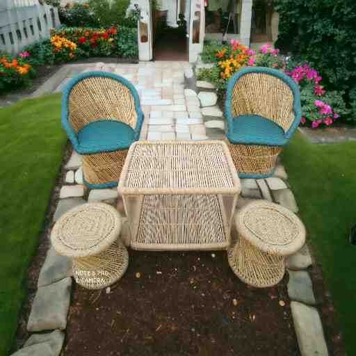 Hot Style Natural Bamboo Rattan Wicker Garden Sofas Bamboo Cane Furniture Chairs Portable Comfort Chair Sofa with Table & Stool