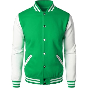 <b>Men</b> Vibrant Lime Green Varsity <b>Jacket</b> Premium Athletic Letterman with Contrast <b>White</b> Sleeves - Product Image 1