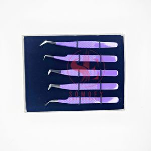 Pince à épiler professionnelle d'extension de cils Durable en acier inoxydable violet de haute qualité Logo personnalisé pointe de Fiber de Volume incurvée - Product Image 2
