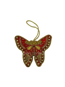 La mejor calidad de la India forma de mariposa Color rojo Zari bordado trabajo árbol de Navidad decoración adornos medias más populares - Product Image 2