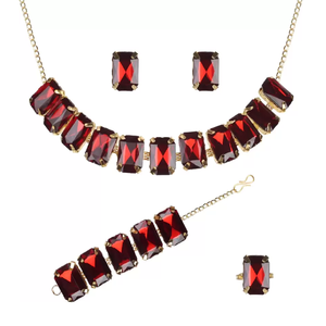 Conjunto de Joyería Nupcial de Cobre Fino con Diamantes de Corte Esmeralda y Perlas, Estilo Vintage Rojo Kundan, para Bodas o Regalos - Product Image 2