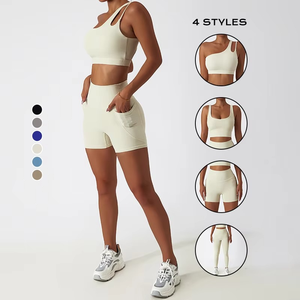 Ensemble de yoga uni sans couture pour femmes, vêtements de sport fitness 2 pièces, anti-bactérien, spandex/nylon, tenue de sport pour la salle de sport, vêtements de yoga - Product Image 2
