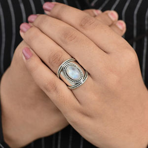 Beautiful Natural <b>Rainbow</b> Moonstone Ring 925 Sterling Silver Bohemian Dainty Statement Wedding Rings Handmade minimalist Jewelry - Product Image 3