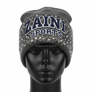 Women Beanie Cap Premium 360 GSM Acrylic Knit Soft Warm Stretchable <b>Fabric</b> Grey Color <b>Rhinestone</b> jacquard Beanie Cap - Product Image 1