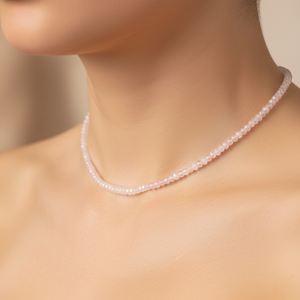 Collier en quartz rose facetté rond, perles ajustables en argent sterling plaqué or et rhodium, cadeau de mariage - Product Image 5