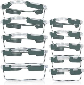 Contenants de stockage alimentaire en verre rectangulaires modernes, étanches, avec couvercles hermétiques, compatibles lave-vaisselle, préparation de repas à emporter, capacité 1-2L, cuisine - Product Image 1