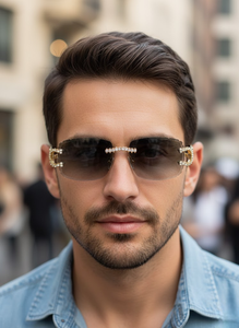 Lunettes de soleil modernes en argent glacé sans monture avec pont et branches en moissanite, lunettes de mode haut de gamme pour hommes et femmes - Product Image 4