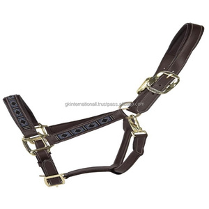Licou de cheval en cuir rembourré noir ou Havana de qualité supérieure, licou de cheval solide cousu et durable avec perles et cristaux, vente en gros - Product Image 6