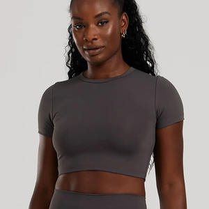 เสื้อครอปแขนสั้นสำหรับผู้หญิงเสื้อครอปสำหรับออกกำลังกายฟิตเนสแขนสั้น - Product Image 1