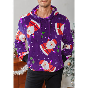 Sudaderas con capucha navideñas con diseños impresos personalizados para hombre, 100% algodón, venta al por mayor, Sudadera con capucha de Feliz Navidad para hombre, deportes de bloque de Color - Product Image 3