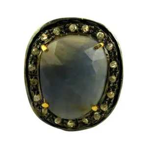 Bague géométrique simple en saphir et diamant en argent oxydé pour femmes, incrustation d'onyx plaqué rhodium - Product Image 2