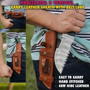 Couteau de traqueur damas Full Tang fait à la main couteaux de chasse de survie en plein air avec gaine en cuir gratuite - Product Image 2