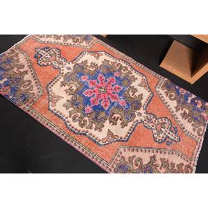 Tapis traditionnel en laine Patchwork bleu Orange 3.6 X 6.3ft tissage plat turc pour décorations de salon soutenu en Latex - Product Image 4