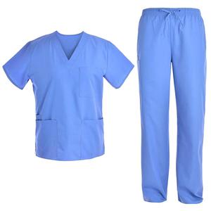 Mujeres cómodo elástico patrón sólido 2 uds cuello en V bordado Scrub Top pantalones trajes Hospital uniforme caballeros Chaquetas de punto - Product Image 4