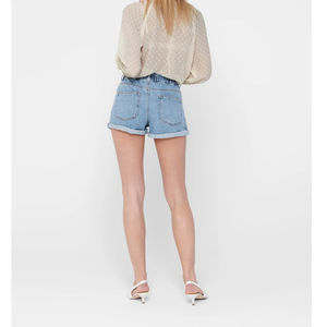 Blue Customized Denim <b>Shorts</b> Low Waist Button Cotton Jeans for Women Elastic Simple Style <b>Short</b> Button Fly Pants With Pocket - Product Image 3