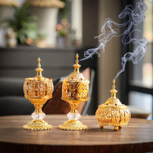 Qian Hu Luxury Eco-friendly Indian Incense Bakhoor <b>Burner</b> Set 2025 New Arrival Sandalwood <b>Oil</b> Aroma Islamic Religious Vintage - Product Image 1