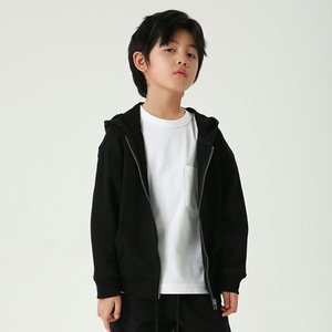 OEM de alta calidad niños invierno cremallera pulóver Sudadera con capucha bolsillo Casual Color sólido 100% algodón tejido de punto liso teñido personalizado - Product Image 4