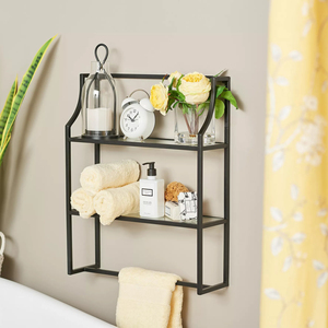Porte-serviettes mural en fer noir étagère pour salle de bain organisateur mural décoratif exportateur étagère à épices en verre - Product Image 1