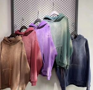 High Street à manches longues rétro à capuche décontracté surdimensionné lavage en détresse polaire à capuche impression personnalisée sweats à capuche - Product Image 2