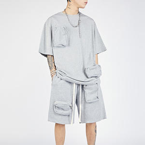 ชุดเสื้อผ้าลำลองถักแขนสั้นและกางเกงขาสั้นสำหรับผู้ชาย, ชุดลำลองไซส์ใหญ่พิเศษเอวยางยืดน้ำหนักเบา - Product Image 2