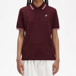 T-Shirt Polo da donna in piqué di cotone traspirante OEM Polo a maniche corte bordeaux per donna camicia da Golf estiva da donna di alta qualità