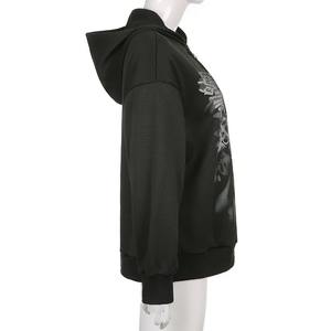2024 nouveau noir femme à capuche fermeture éclair Style américain manteau décontracté 100% coton Anti-rétrécissement Anti-rides imprimé avant foncé - Product Image 6