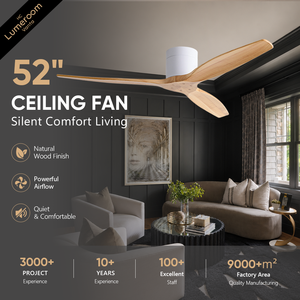 52 Inch Modern Flush Mount Ceiling <b>Fan</b> No Light White Ceiling <b>Fan</b> with 3 Solid Wood Blades for Living Room Bedroom - Product Image 1