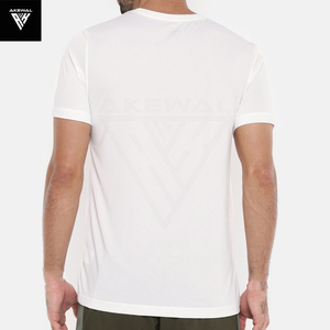 เสื้อยืดผู้ชายโพลีเอสเตอร์100% แขนสั้นสีขาวล้วนพิมพ์ลายสีทึบ - Product Image 4