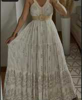 Robe Anarkali cousue en georgette unie pour femmes robe de mariage Boho Maxi robe blanche bohème pour les fêtes