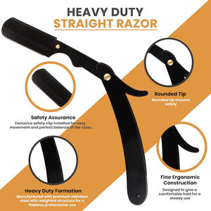 Maquinilla de afeitar de borde recto de peluquero profesional negro con 100 cuchillas de acero inoxidable 100 por ciento - Product Image 5