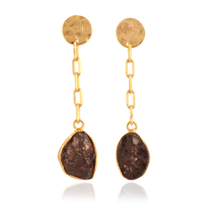 Wholesale fashion jewelry natural raw garnet hammered finish gold plated <b>stud</b> dangle <b>earrings</b> paperclip link <b>chain</b> <b>earrings</b> gift - Product Image 3