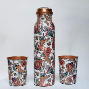 ชุดขวดทองแดงเคลือบลายเพสลีย์สุดหรู งานฝีมือประณีต พร้อมแก้วน้ำทองแดงเข้าชุด - Product Image 2