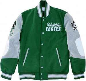 Veste universitaire Style décontracté motif imprimé grande taille corps en laine coupe-vent manches en cuir véritable veste Letterman - Product Image 1